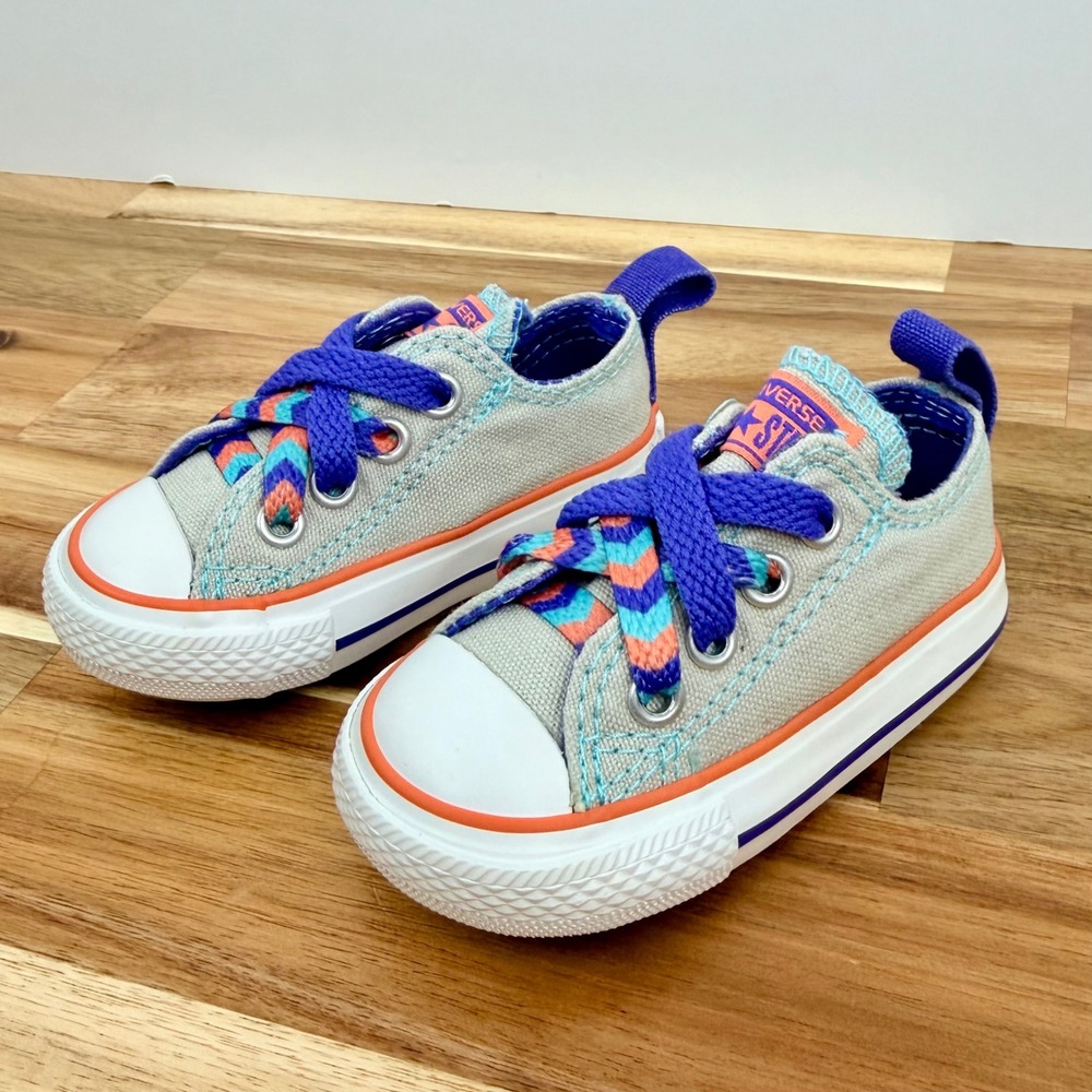 Converse All Star Toddler Shoes Light Gray Blue Orange Chevron Laces Size 3